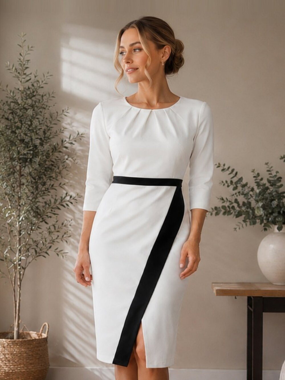 VFShow White & Black Colorblock Pencil Midi Dress – Size S